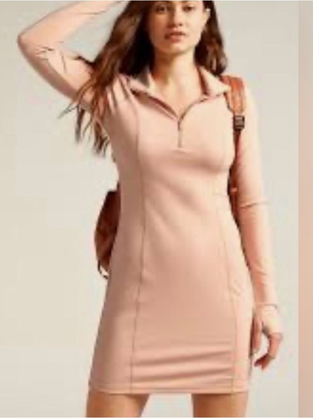 Women's Beyond Yoga Long Sleeve Zip-Front ribbed Dress in light pink Westside